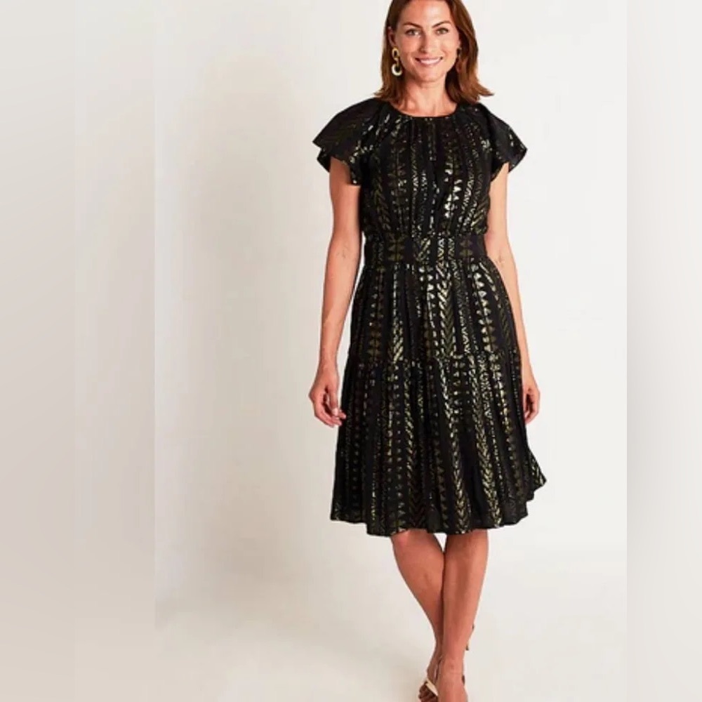 CK Bradley | Black Metallic Andrews Dress Flutter Sleeve Midi, Sz XL, NWT